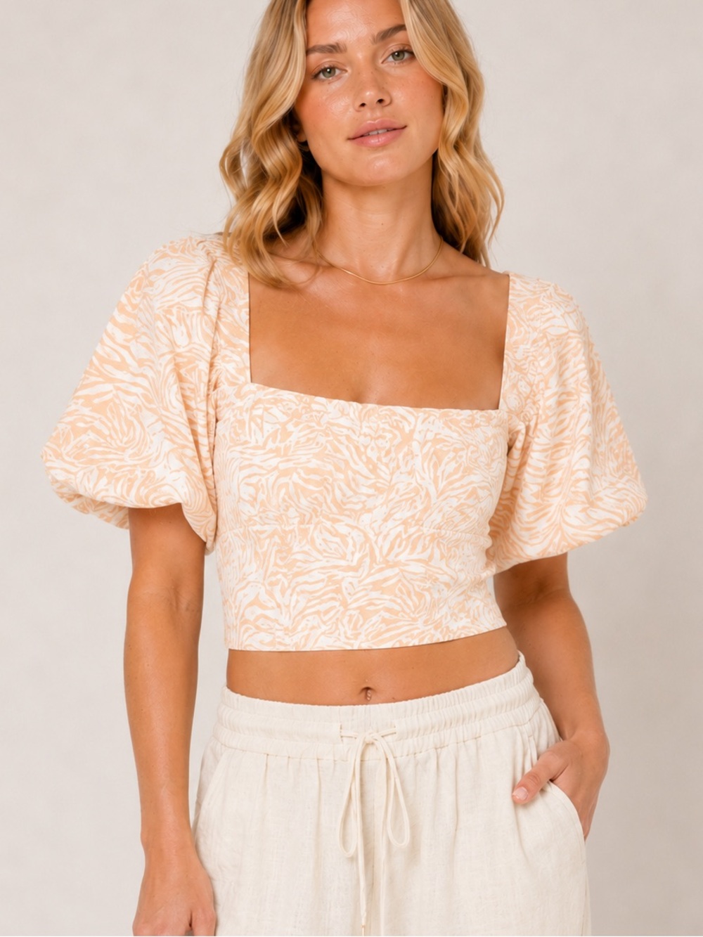Girl and the Sun • Pattern Statement Sleeve Crop Top